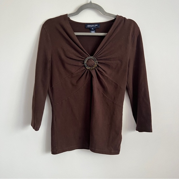 Jones New York Tops - Jones New York Y2K Brown Ring Detail V Neck Ruched Petite Large Top